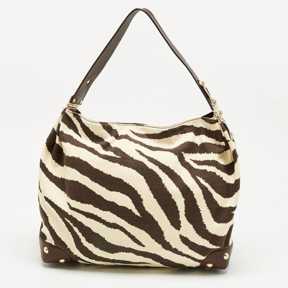 Michael Kors Brown/cream Zebra Print Canvas And Leather Hobo - Picture 4 of 7